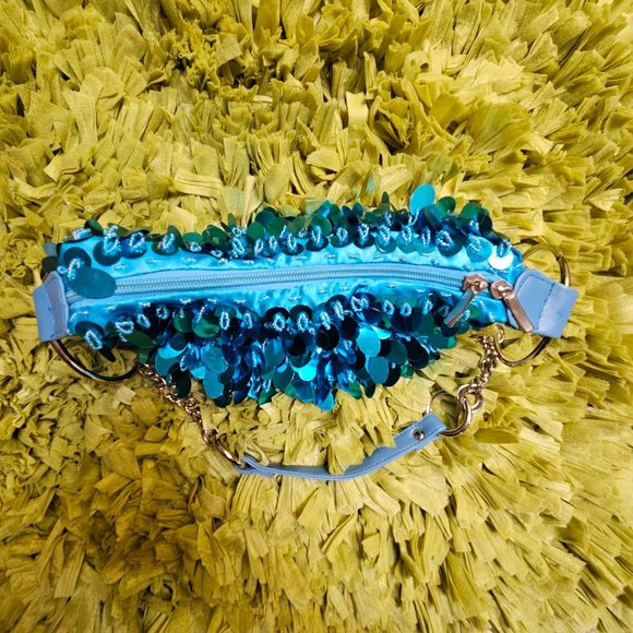 Funky Shoulder Sequin Bag Turquoise/Blue Color - Picture 4 of 8